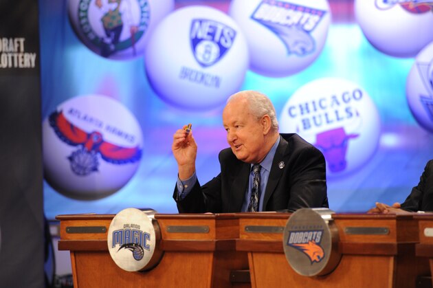 NEW YORK, NY - MAY 21: SVP Pat Williams of the Orlando Magic shows his good luck charm during the 2013 NBA Draft Lottery on May 21, 2013 at the ABC News' 'Good Morning America' Times Square Studio in New York City. NOTE TO USER: User expressly acknowledges and agrees that, by downloading and/or using this photograph, user is consenting to the terms and conditions of the Getty Images License Agreement.  Mandatory Copyright Notice: Copyright 2013 NBAE (Photo by Jennifer Pottheiser/NBAE via Getty Images)