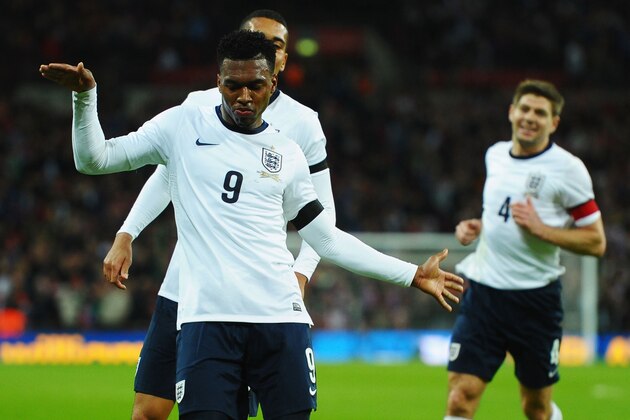 LONDON, ENGLAND - MARCH 05:  Daniel Sturridge of England celebrates his goal during the International Friendly match between England and Denmark at Wembley Stadium on March 5, 2014 in London, England.  (Photo by Laurence Griffiths/Getty Images)