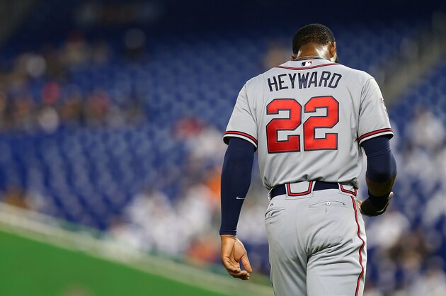 MIAMI, FL - APRIL 30: Jason Heyward #22 of the Atlanta Braves looks on during a game against the Miami Marlins at Marlins Park on April 30, 2014 in Miami, Florida.  (Photo by Mike Ehrmann/Getty Images)