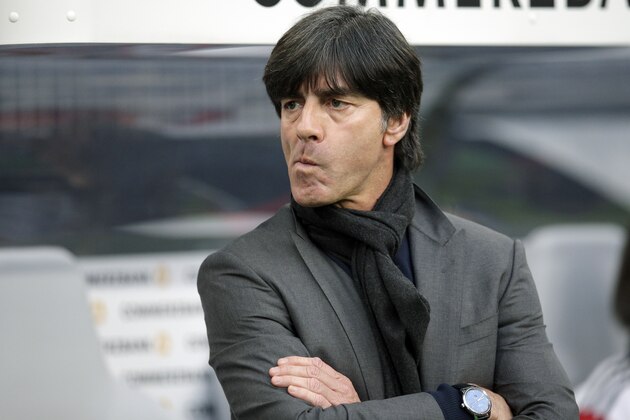 Germany's head coch Joachim Loew looks on prior to a friendly soccer match between Germany and Poland in Hamburg, Germany, Tuesday, May 13, 2014. The match ended in a 0-0 draw. (AP Photo/Michael Sohn)