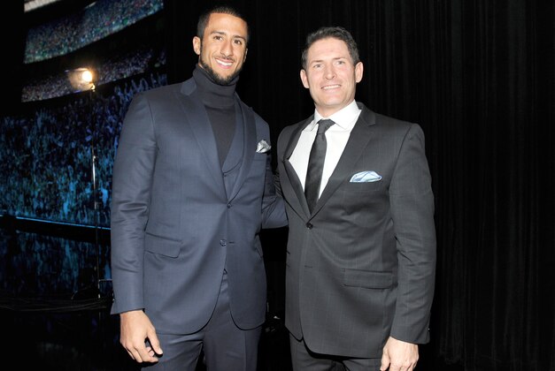 Colin Kaepernick, of the San Francisco 49ers, left, and Steve Young pose backstage at the 3rd annual NFL Honors at Radio City Music Hall on Saturday, Feb. 1, 2014, in New York. (Photo by Frank Micelotta/Invision for NFL/AP Images)