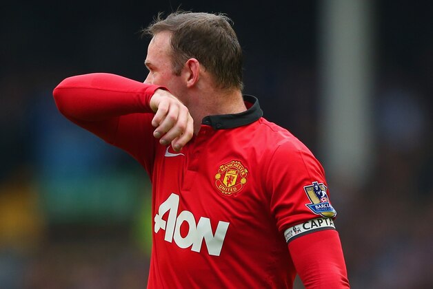 LIVERPOOL, ENGLAND - APRIL 20:  Wayne Rooney of Manchester United wears the Captain's armband during the Barclays Premier League match between Everton and Manchester United at Goodison Park on April 20, 2014 in Liverpool, England.  (Photo by Alex Livesey/Getty Images)