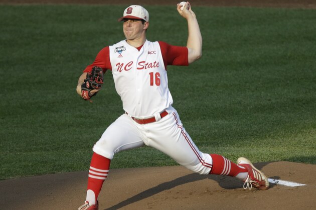 FILE - In this June 20, 2013 file photo, North Carolina State pitcher Carlos Rodon throws against North Carolina during an NCAA College World Series elimination baseball game in Omaha, Neb. (AP Photo/Nati Harnik, File) FILE - In this June 20, 2013 file photo, North Carolina State pitcher Carlos Rodon throws against North Carolina during an NCAA College World Series elimination baseball game in Omaha, Neb. (AP Photo/Nati Harnik, File)