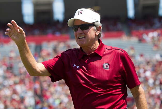 Apr 12, 2014; Columbia, SC, USA; South Carolina Gamecocks head coach Steve Spurrier during half time of the South Carolina spring game at Williams-Brice Stadium. Mandatory Credit: Joshua S. Kelly-USA TODAY Sports