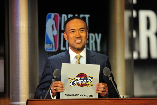 NEW YORK - MAY 20: NBA Deputy Commissioner Mark Tatum announces that the Cleveland Cavaliers has won the 2014 NBA Draft Lottery on May 20, 2014 at the ABC News' 'Good Morning America' Times Square Studio in New York City.  NOTE TO USER: User expressly acknowledges and agrees that, by downloading and/or using this photograph, user is consenting to the terms and conditions of the Getty Images License Agreement. Mandatory Copyright Notice: Copyright 2014 NBAE (Photo by David Dow/NBAE via Getty Images)