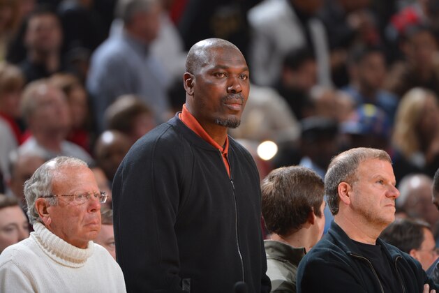 HOUSTON, TX - MARCH 4:  NBA legend, Hakeem Olajuwon attends the Miami Heat game against the Houston Rockets at the Toyota Center March 4, 2014 in Houston, Texas. NOTE TO USER: User expressly acknowledges and agrees that, by downloading and or using this photograph, User is consenting to the terms and conditions of the Getty Images License Agreement. Mandatory Copyright Notice: Copyright 2014 NBAE (Photo by Jesse D. Garrabrant/NBAE via Getty Images)