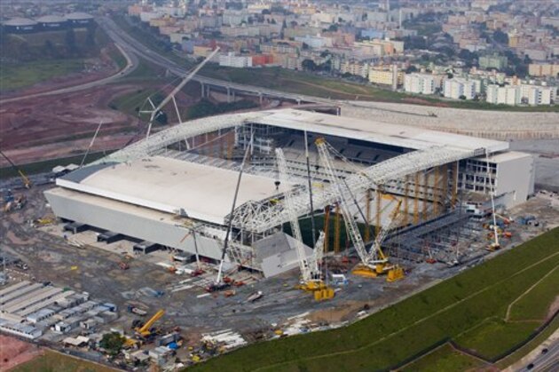 FILE - In this March 20, 2014. file photo, photo released by Portal da Copa, an aerial view of the Arena Corinthians stadium in Sao Paulo, Brazil. (AP Photo/Portal da Copa, Mauricio Simonetti, File) - SEE FURTHER WORLD CUP CONTENT AT APIMAGES.COM