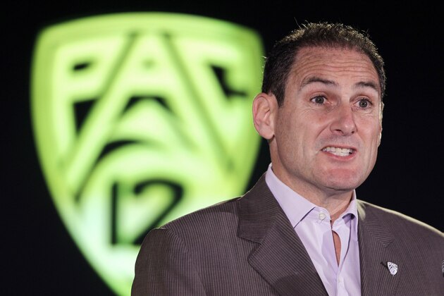 FILE - In this Nov. 1, 2012, file photo, Pac-12 Commissioner Larry Scott speaks during the PAC-12 college basketball media day in San Francisco. Scott says the kind of NCAA reform sought by the most powerful conferences is not an
