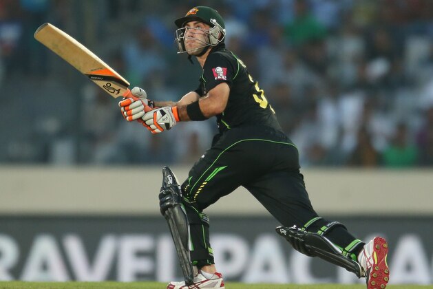 DHAKA, BANGLADESH - MARCH 23:  Glenn Maxwell of Australia hits a boundary during the ICC World Twenty20 Bangladesh 2014 match between Australia and Pakistan at Sher-e-Bangla Mirpur Stadium on March 23, 2014 in Dhaka, Bangladesh.  (Photo by Scott Barbour/Getty Images)
