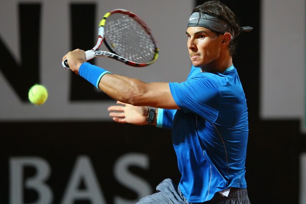 ROME, ITALY - MAY 16:  Rafael Nadal of Spain in action in his match against Andy Murray of Great Britain during day six of the Internazionali BNL d'Italia tennis 2014 on May 16, 2014 in Rome, Italy.  (Photo by Julian Finney/Getty Images)