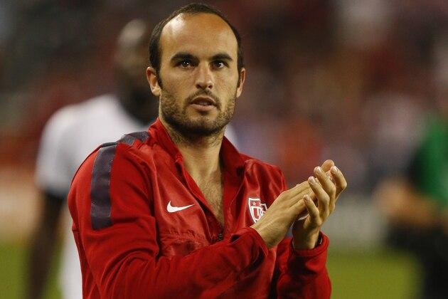 KANSAS CITY, KS - OCTOBER 11: Landon Donovan #10 of the U.S. Men's National Soccer Team celebrates after the victory against Jamaica at Sporting Park on October 11, 2013 in Kansas City, Kansas. (Photo by Kyle Rivas/Getty Images)