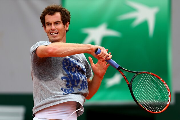 PARIS, FRANCE - MAY 23: Andy Murray of Great Britain plays a shot during a practice session ahead of the French Open at Roland Garros on May 23, 2014 in Paris, France. (Photo by Dan Istitene/Getty Images) PARIS, FRANCE - MAY 23: Andy Murray of Great Britain plays a shot during a practice session ahead of the French Open at Roland Garros on May 23, 2014 in Paris, France. (Photo by Dan Istitene/Getty Images)
