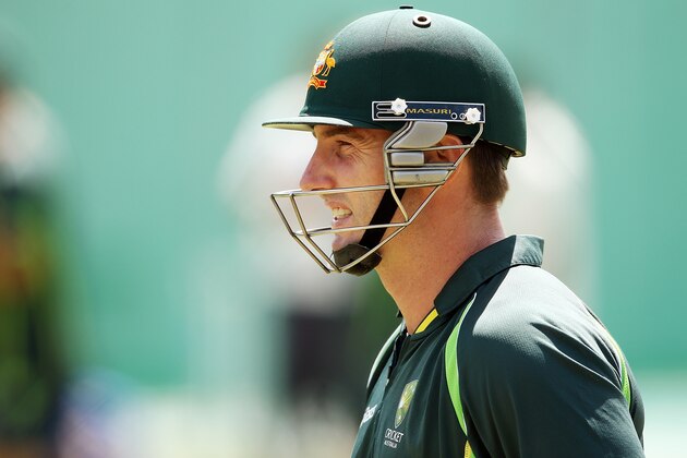 CAPE TOWN, SOUTH AFRICA - FEBRUARY 28: Shaun Marsh of Australia looks on during an Australian nets session at Newlands Stadium on February 28, 2014 in Cape Town, South Africa.  (Photo by Morne de Klerk/Getty Images)