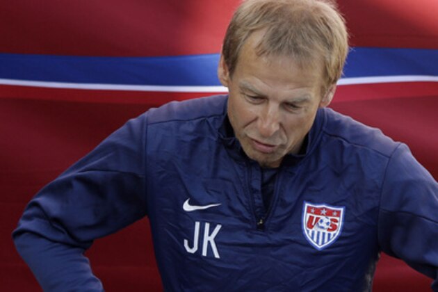 U.S. men's soccer coach Jurgen Klinsmann answers questions during training camp in preparation for the World Cup, Wednesday, May 21, 2014, in Stanford, Calif. (AP Photo/Marcio Jose Sanchez)