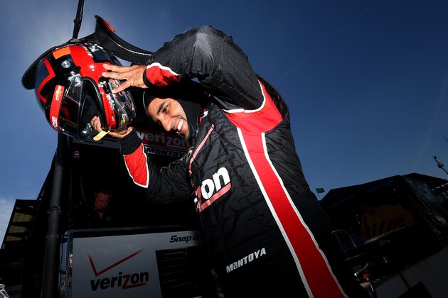 INDIANAPOLIS, IN - MAY 23:  Juan Pablo Montoya of Columbia, driver of the #2 Verizon Team Penske Chevrolet Dallara prepares for the final practice on Carb Day for the the 98th running of the Indianapolis 500 Mile Race on May 23, 2014at the Indianapolis Motor Speedway in Indianapolis, Indiana.  (Photo by Jonathan Ferrey/Getty Images)