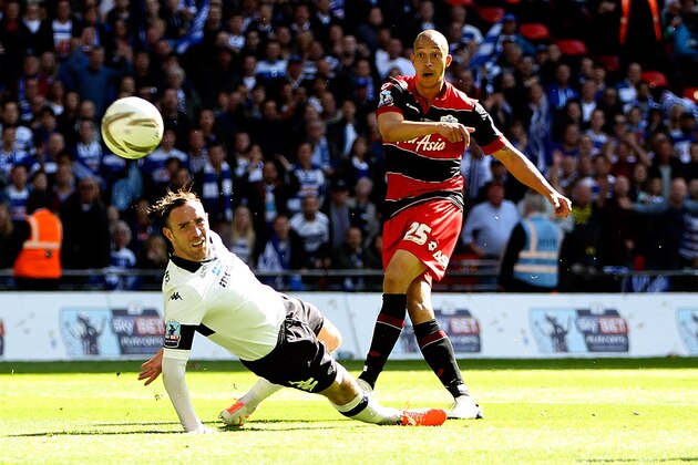 LONDON, ENGLAND - MAY 24:  Bobby Zamora of QPR scores the winning goal during the Sky Bet Championship Playoff Final match between Derby County and Queens Park Rangers at Wembley Stadium on May 24, 2014 in London, England.  (Photo by Ben Hoskins/Getty Images)