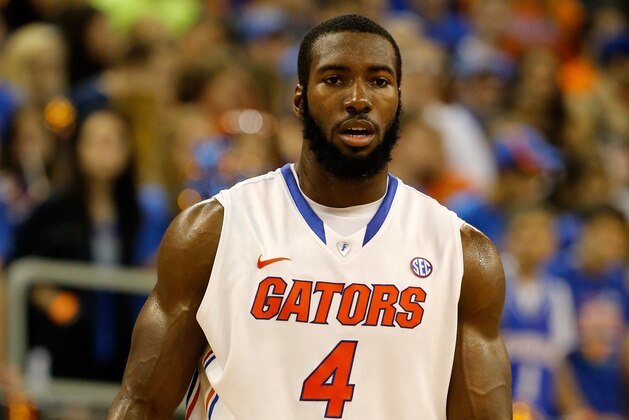 GAINESVILLE, FL - NOVEMBER 16:  Patric Young #4 of the Florida Gators in action during the game against the Arkansas Little Rock Trojans at Stephen C. O'Connell Center on November 16, 2013 in Gainesville, Florida.  (Photo by Sam Greenwood/Getty Images)