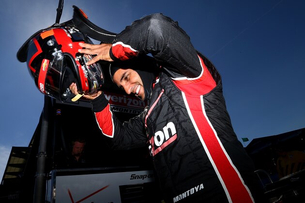 INDIANAPOLIS, IN - MAY 23:  Juan Pablo Montoya of Columbia, driver of the #2 Verizon Team Penske Chevrolet Dallara prepares for the final practice on Carb Day for the the 98th running of the Indianapolis 500 Mile Race on May 23, 2014at the Indianapolis Motor Speedway in Indianapolis, Indiana.  (Photo by Jonathan Ferrey/Getty Images)