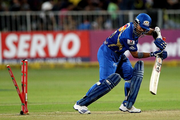 DURBAN, SOUTH AFRICA - OCTOBER 22:  Sachin Tendulkar of Mumbai is bowled during the Champions League twenty20 match between Sydney Sixers and Mumbai Indians at Sahara Stadium Kingsmead on October 22, 2012 in Durban, South Africa. (Photo by Anesh Debiky / Gallo Images/Getty Images)