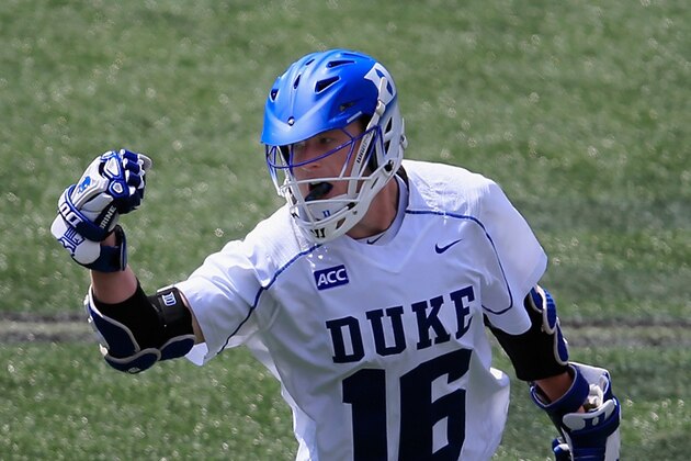 BALTIMORE, MD - MAY 24: Kyle Keenan #16 of the Duke Blue Devils celebrates after scoring a second half goal against the Denver Pioneers during the semifinals of the 2014 NCAA Division I Men's Lacrosse Championship at M&T Bank Stadium on May 24, 2014 in Baltimore, Maryland.  (Photo by Rob Carr/Getty Images)