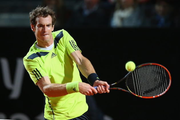 ROME, ITALY - MAY 16:  Andy Murray of Great Britain plays a backhand in his match against Rafael Nadal of Spain during day six of the Internazionali BNL d'Italia tennis 2014 on May 16, 2014 in Rome, Italy.  (Photo by Julian Finney/Getty Images)