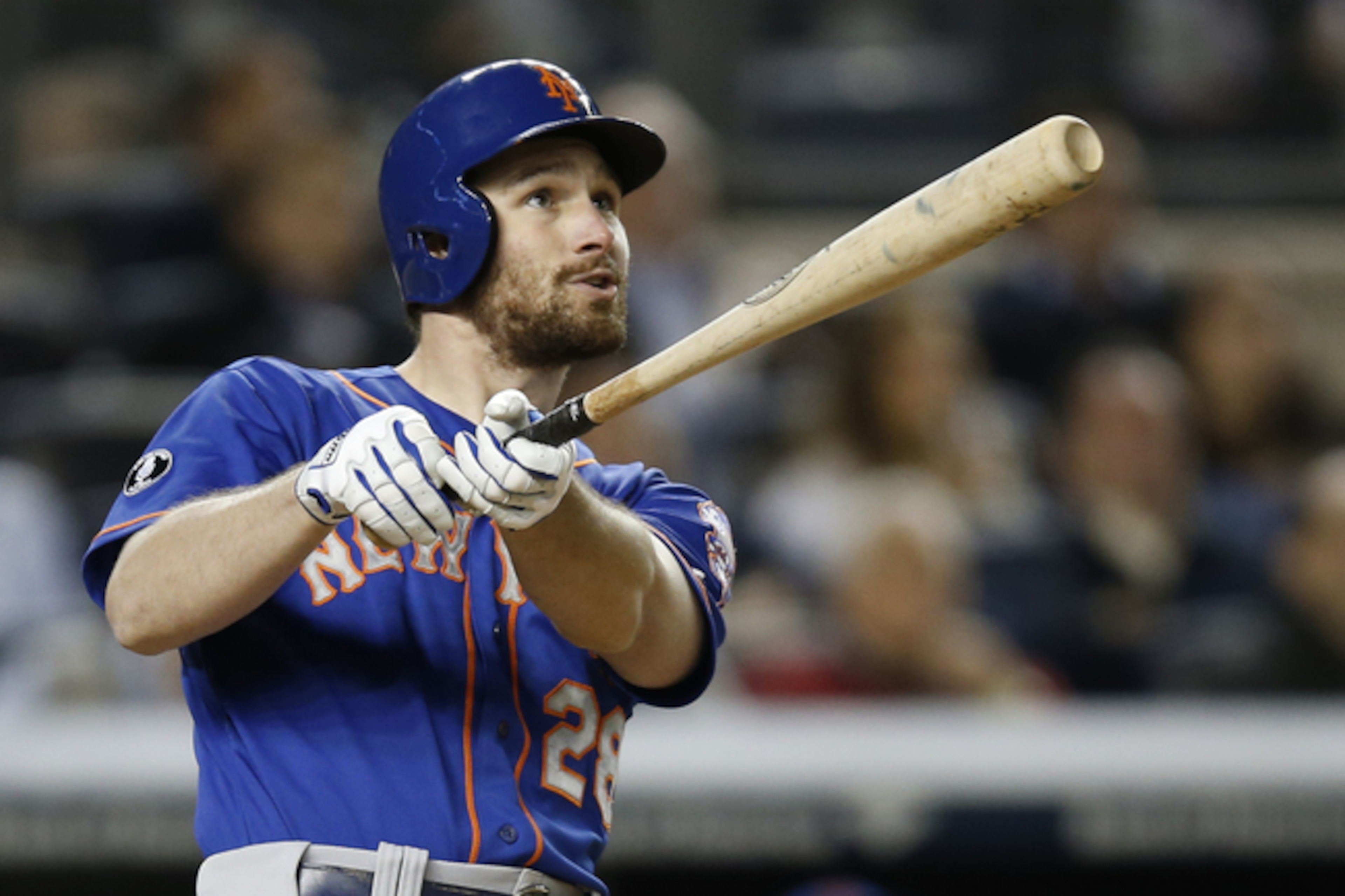 New York Mets Daniel Murphy watches his fifth-inning three-run home run off New York Yankees relief pitcher Alfredo Aceves in a baseball game at Yankee Stadium in New York, Tuesday, May 13, 2014. (AP Photo) New York Mets Daniel Murphy watches his fifth-inning three-run home run off New York Yankees relief pitcher Alfredo Aceves in a baseball game at Yankee Stadium in New York, Tuesday, May 13, 2014. (AP Photo)
