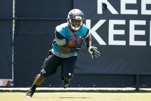 JACKSONVILLE, FL - MAY 16: Marqise Lee #11 of the Jacksonville Jaguars works out during rookie minicamp at Everbank Field on May 16, 2014 in Jacksonville, Florida. (Photo by Rob Foldy/Getty Images)