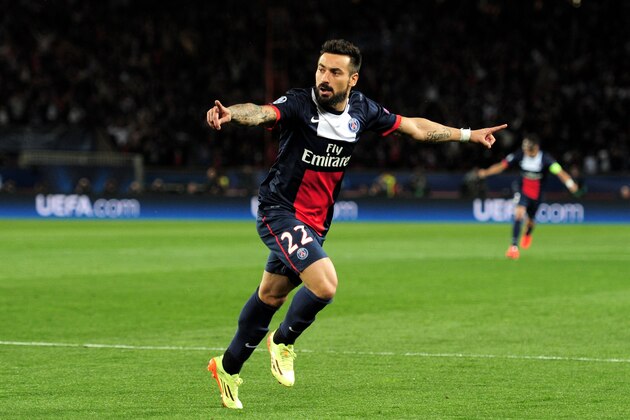 PARIS, FRANCE - APRIL 02:  Ezequiel Lavezzi of PSG celebrates after scoring the opening goal during the UEFA Champions League quarter final, first leg match between Paris Saint Germain and Chelsea at Parc des Princes on April 2, 2014 in Paris, France.  (Photo by Shaun Botterill/Getty Images)