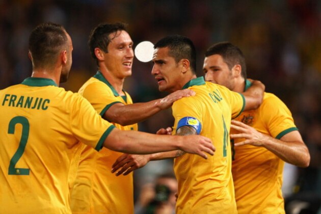 SYDNEY, AUSTRALIA - MAY 26:  Socceroos captain Tim Cahill celebrates scoring a goal during the International Friendly match between the Australian Socceroos and South Africa at ANZ Stadium on May 26, 2014 in Sydney, Australia.  (Photo by Cameron Spencer/Getty Images)