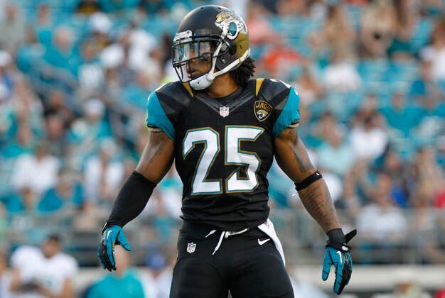 Aug 9, 2013; Jacksonville, FL, USA; Jacksonville Jaguars free safety Dwight Lowery (25) during the first quarter against the Miami Dolphins at EverBank Field. Mandatory Credit: Kim Klement-USA TODAY Sports