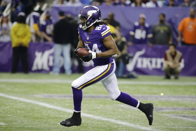 Minnesota Vikings wide receiver Cordarrelle Patterson returns a kick during the second half of an NFL football game against the Detroit Lions, Sunday, Dec. 29, 2013, in Minneapolis. (AP Photo/Ann Heisenfelt)