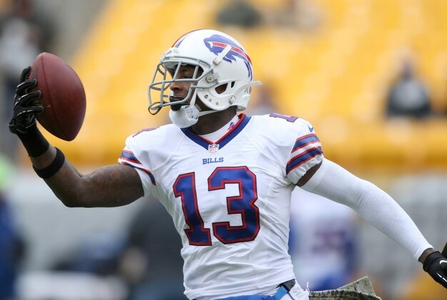 Nov 10, 2013; Pittsburgh, PA, USA; Buffalo Bills wide receiver Stevie Johnson (13) catches the ball during warm-ups prior to the game against the Pittsburgh Steelers at Heinz Field. Mandatory Credit: Jason Bridge-USA TODAY Sports