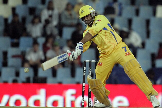 Chennai Super Kings captain MS Dhoni plays a shot during the Indian Premier League Twenty20 cricket match at against Kolkata Knight Riders at the Super Sport Park in Pretoria,  South Africa, Monday May 18, 2009. (AP Photo/Themba Hadebe)