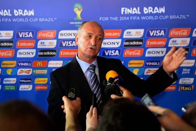 COSTA DO SAUIPE, BRAZIL - DECEMBER 06:  Brazil coach Luiz Felipe Scolari speaks to members of the media after the Final Draw for the 2014 FIFA World Cup Brazil at Costa do Sauipe Resort on December 6, 2013 in Costa do Sauipe, Bahia, Brazil.  (Photo by Buda Mendes/Getty Images)