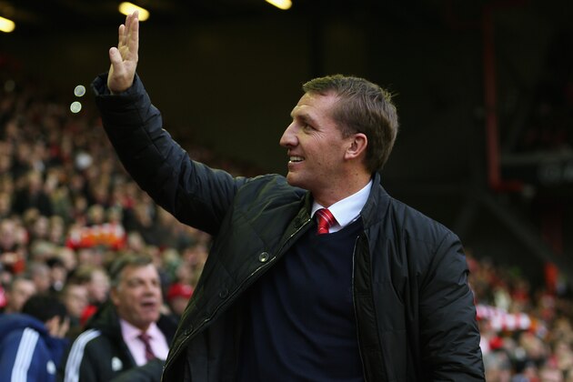 LIVERPOOL, ENGLAND - DECEMBER 07:  Liverpool Manager Brendan Rodgers waves prior to the Barclays Premier League match between Liverpool and West Ham United at Anfield on December 7, 2013 in Liverpool, England.  (Photo by Clive Brunskill/Getty Images)