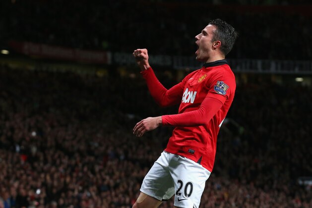 MANCHESTER, ENGLAND - MAY 06:  Robin van Persie of Manchester United celebrates scoring his team's third goal during the Barclays Premier League match between Manchester United and Hull City at Old Trafford on May 6, 2014 in Manchester, England.  (Photo by Alex Livesey/Getty Images)
