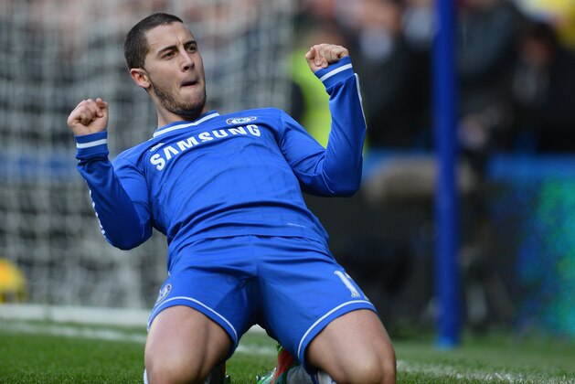 LONDON, ENGLAND - FEBRUARY 08:  Eden Hazard of Chelsea celebrates after scoring his second goal during the Barclays Premier League match between Chelsea and Newcastle United at Stamford Bridge on February 8, 2014 in London, England.  (Photo by Mike Hewitt/Getty Images)