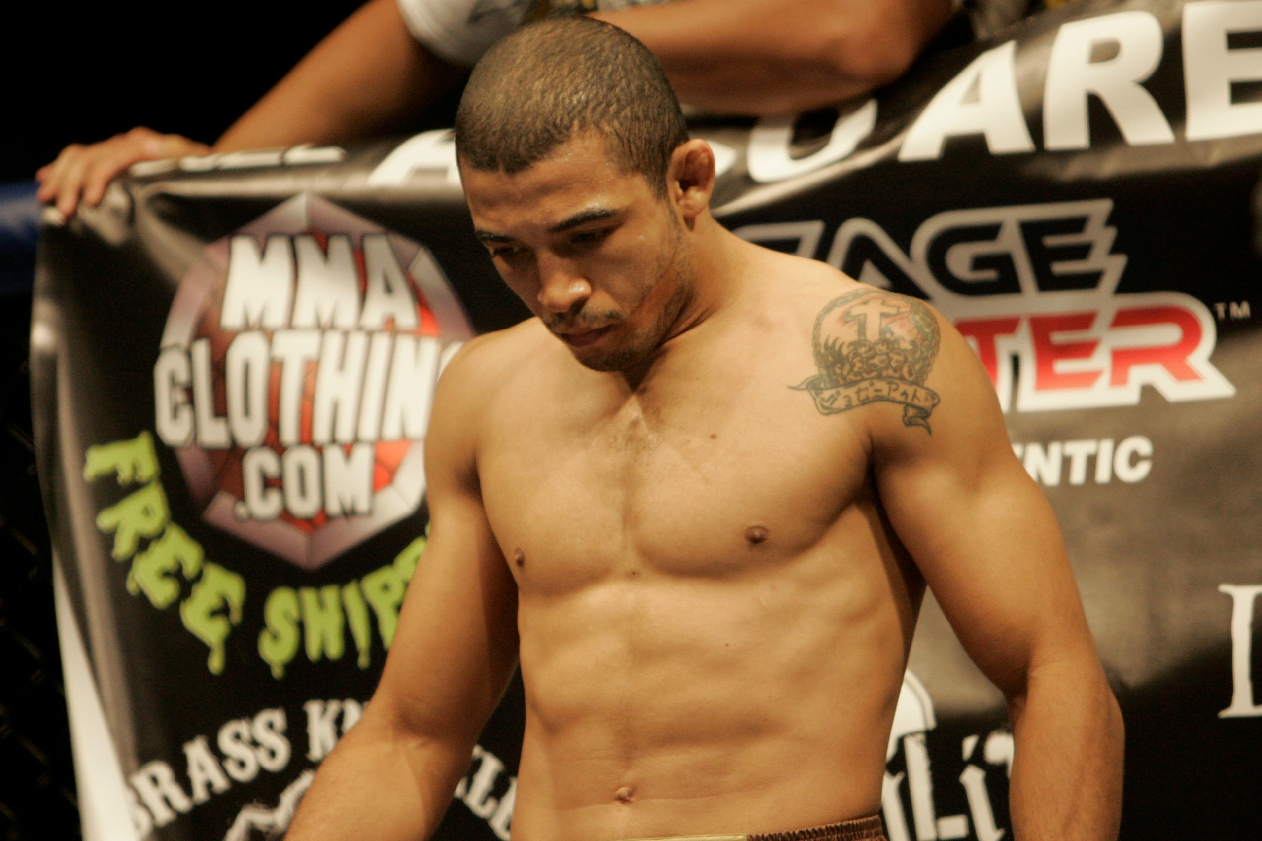 Jose Aldo is shown before facing Cub Swanson in a World Extreme Cagefighting featherweight mixed martial arts fight on Sunday, June 7, 2009, in Sacramento, Calif. Aldo won by technical knockout in the first round. (AP Photo/Jeff Chiu)