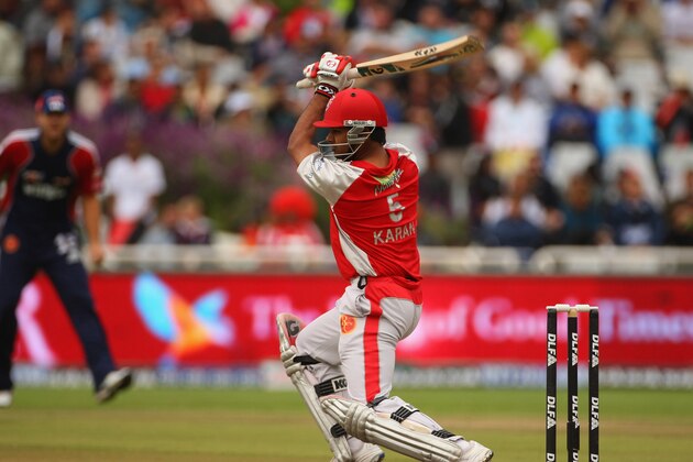CAPE TOWN, SOUTH AFRICA - APRIL 19:  Karan Goel of Kings XI hits out during the IPL T20 match between Delhi Daredevils and Kings XI Punjab on April 19, 2009 in Cape Town, South Africa.  (Photo by Tom Shaw/Getty Images)