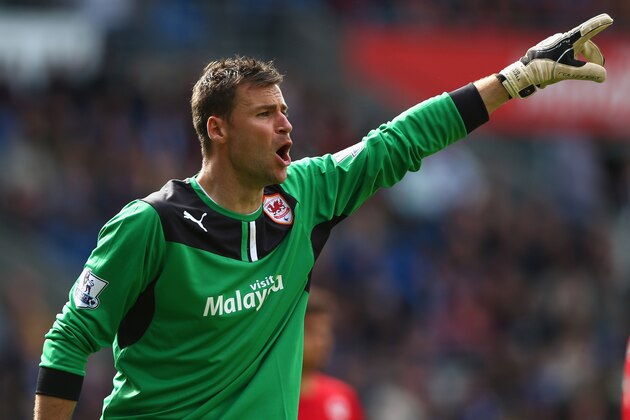 CARDIFF, WALES - APRIL 19:  David Marshall of Cardiff City during the Barclays Premier League match between Cardiff City and Stoke City at the Cardiff City Stadium on April 19, 2014 in Cardiff, Wales.  (Photo by Michael Steele/Getty Images)