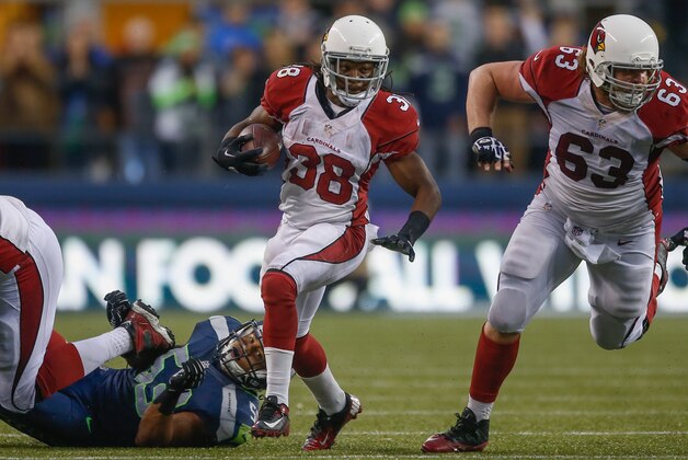 SEATTLE, WA - DECEMBER 22:  Running back Andre Ellington #38 of the Arizona Cardinals rushes against the Seattle Seahawks at CenturyLink Field on December 22, 2013 in Seattle, Washington.  (Photo by Otto Greule Jr/Getty Images)