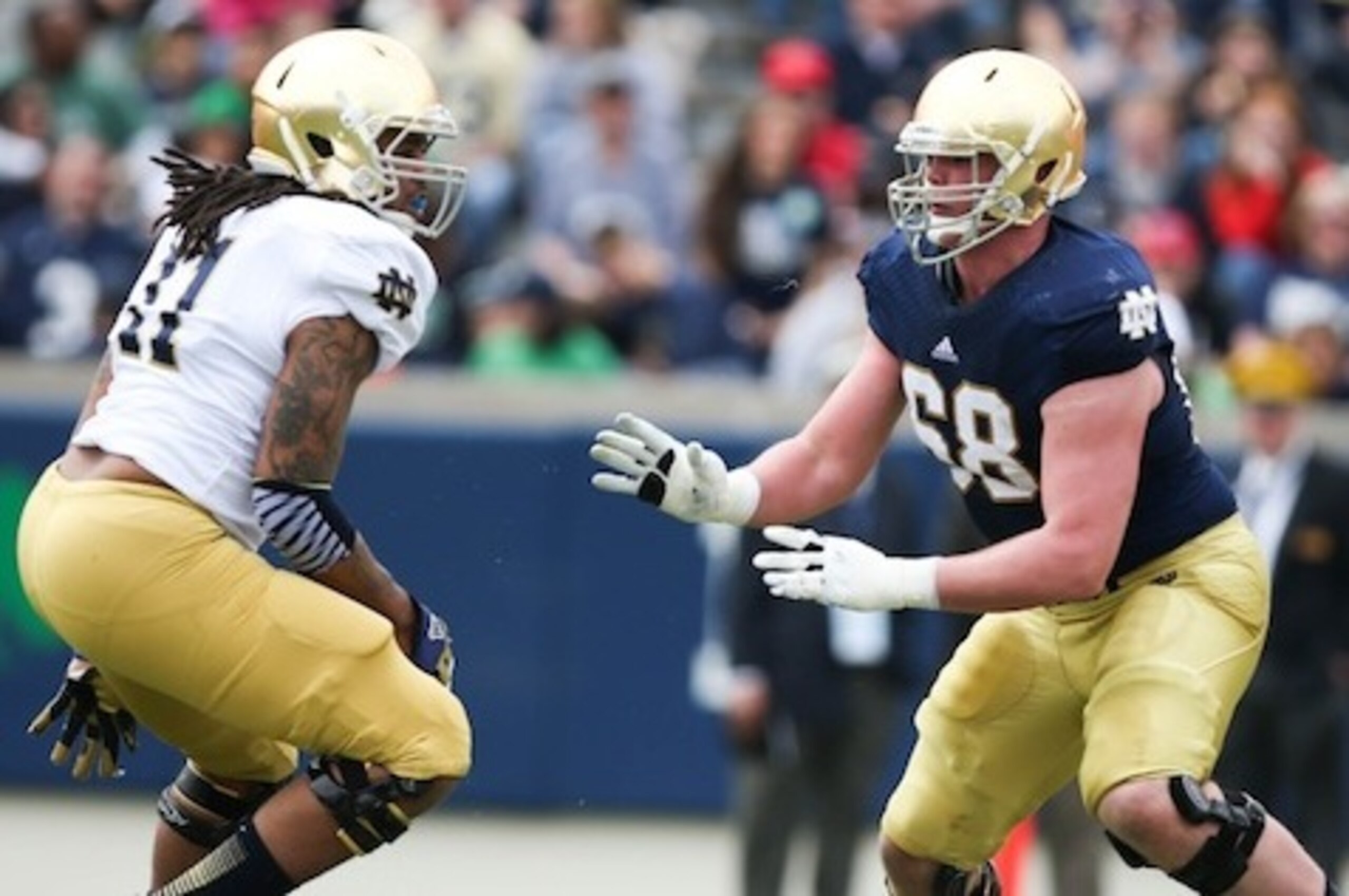 Mike McGlinchey blocks Ishaq Williams. Mike McGlinchey blocks Ishaq Williams.