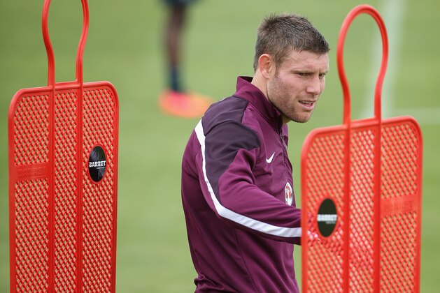 VALE DO LOBO, ALGARVE, PORTUGAL - MAY 21:  James Milner in action during a training session at the England pre-World Cup Training Camp at the Vale Do Lobo Resort on May 21, 2014 in Vale Do Lobo, Algarve, Portugal.  (Photo by Richard Heathcote/Getty Images)