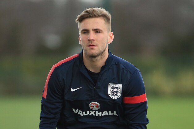 LONDON, ENGLAND - MARCH 03:  Luke Shaw in action during the England training session at the Tottenham Hotspur Training Centre on March 3, 2014 in London, England.  (Photo by Richard Heathcote/Getty Images)