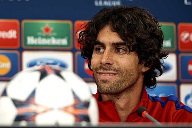 LISBON, PORTUGAL - MAY 23:   In this handout image provided by UEFA, Tiago of Club Atletico de Madrid attends a press conference ahead of the UEFA Champions League final against Real Madrid at Estadio da Luz on May 23, 2014 in Lisbon, Portugal.   (Photo by Handout/UEFA via Getty Images)