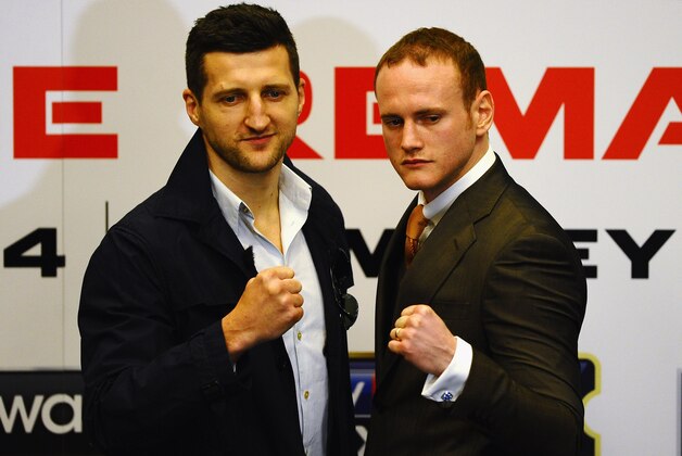 LONDON, ENGLAND - MARCH 10: Carl Froch and George Groves go head to head during a Press Conference at Wembley Stadium on March 10, 2014 in London, England.  (Photo by Laurence Griffiths/Getty Images)