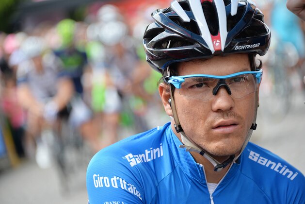 Colombia's Julian David Arredondo Moreno is pictured at the start of the 18th stage of the Giro d'Italia cycling race, from Belluno to Rifugio Panarotta, Italy, Thursday, May 29, 2014. (AP Photo/Gian Mattia D'Alberto)