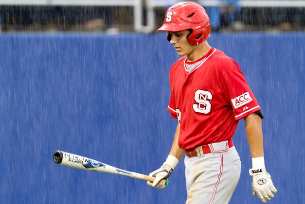 June 9, 2012; Gainesville, FL, USA; North Carolina State Wolfpack third baseman Trea Turner walks to the dugout during game one of the Gainesville super regional at McKethan Stadium.  Mandatory Credit: Rob Foldy-USA TODAY Sports