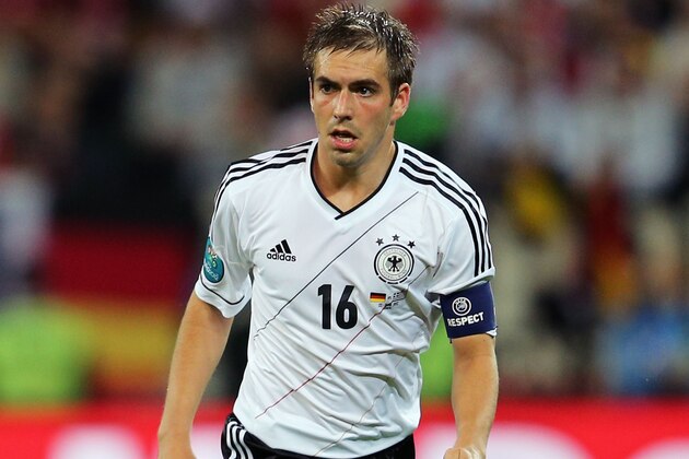 GDANSK, POLAND - JUNE 22:  Philipp Lahm of Germany runs with the ball during the UEFA EURO 2012 quarter final match between Germany and Greece at The Municipal Stadium on June 22, 2012 in Gdansk, Poland.  (Photo by Joern Pollex/Getty Images)
