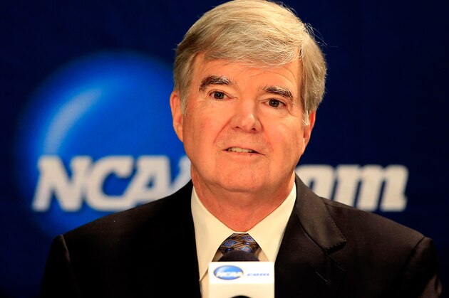 ARLINGTON, TX - APRIL 06:  NCAA President Mark Emmert speaks to the media during a press conference at AT&T Stadium on April 6, 2014 in Arlington, Texas.  (Photo by Jamie Squire/Getty Images)